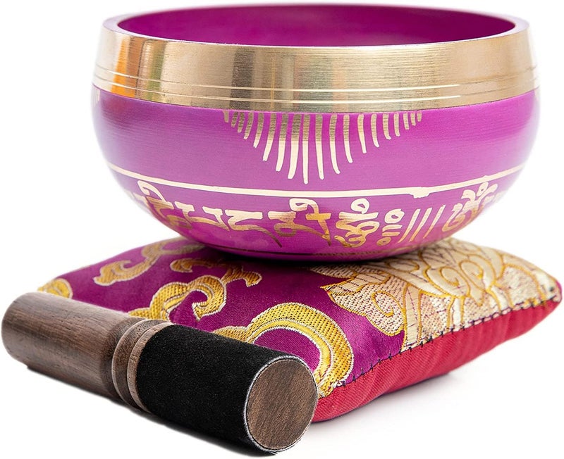 HIMALAYAN BAZAAR Tibetan Singing Bowl Set - Easy To Play for Beginners - Authentic Handcrafted Mindfulness Meditation Holistic Sound 7 Chakra Healing Gift by (Orchid) - Image 3